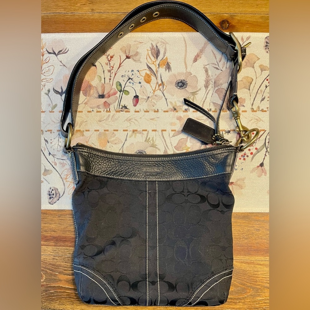 Vintage Coach 10403 | Black Signature Duffle / Crossbody Bag